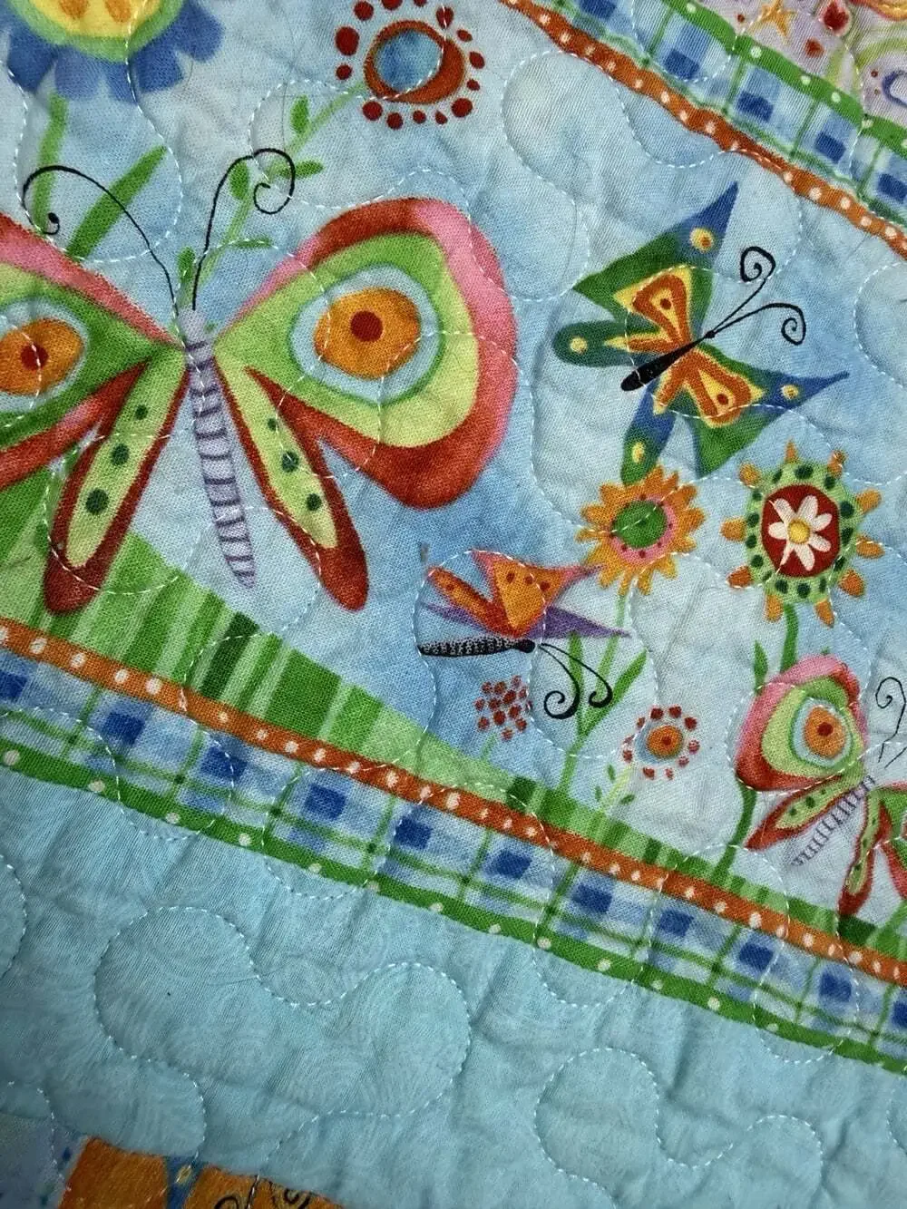 Handmade Baby/Toddler Quilt.  50”x39” Butterflies, Sunshine, multi-color
